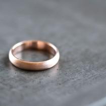 wedding photo - Rose Gold Men's Wedding Band, Brushed Men's or Women's Unisex 4mm Low Dome Recycled 14k Rose Eco Gold Ring -  Made in Your Size