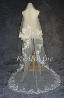 wedding photo - Bride cathedral veil/ ivory white Veil/Wedding dress veil/Lace edge veil/Wedding Accessories/1 Tier Veil
