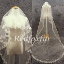 wedding photo - Bridal Cathedral Veil/1Tier Bridal Veil/Ivory Lace edge veil/Alencon lace veil/sequins Veil/Wedding Accessories/Wedding dress veil