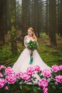 wedding photo - Moody Woodland Wedding Shoot With Pink Peonies - Weddingomania