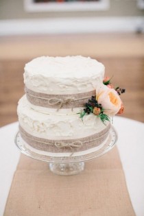 wedding photo - Cake Love: A Simple Wedding Cake Decorated With Hessian, Twine And Seasonal Blooms