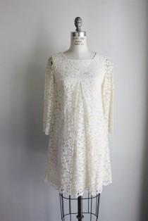 wedding photo - Vintage 1960s Off White Lace Mod Mini Wedding Dress