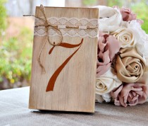 wedding photo -  Wedding Table Numbers Wood Hand Painted Lace 1920. Romantic Table Number. Wedding Table Decor Great Gatsby. Rustic Wedding centerpiece.