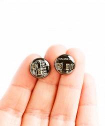 wedding photo - Circuit board stud earrings - recycled computer - contemporary jewelry - 10 mm