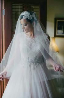 wedding photo - 2-Tier CATHEDRAL DROP Veil, wedding veil, bridal veil, long veil, blusher veil, champagne, ivory, diamond white, blush color