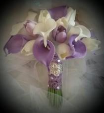 wedding photo - Calla Lilies  Tulips Bouquet, Lavender and White Bouquet , White Bouquet , Purple Bouquet, Brooch Bouquet