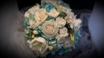 wedding photo - Blue Hydrangeas Bouquet, White  Peonies Bouquet,  White Rose Bouquet,  Blue and White Bouquet  "Miss Tifanie"