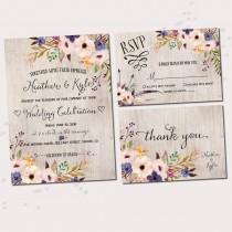wedding photo - Floral Wedding Invitations - Watercolor Floral - Printable Wedding Invitation Set