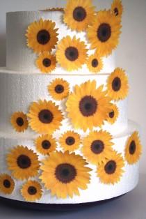 wedding photo - Edible Flower Cake Decorations, Yellow Edible Sunflowers, Set of 24 DIY Cake Decor, Yellow Edible Cake Decorations, DIY Wedding Cake