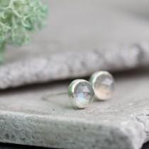 wedding photo - Minimalistic stud earrings with faceted labradorite, sterling silver