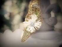 wedding photo - Ivory Flower Shoe Clips. White Green Yellow Orange Blue Purple Red Satin Ribbon. Beige Pearl / Rhinestone. Bridal Bride Bright Shoe Clip Pin