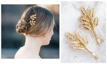 wedding photo - Gold  Leaf Hair pin (set of 2) -Gold leaf branch hair pin- Vintage leaf hair pin-Gold leaf branch bobby pin-Bridal Hair pin -Branch Hair Pin