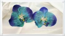 wedding photo - Tropical Hair Flower, Bridal flower, Blue Orchid, Wedding, headpiece, Hawaiian flower, Beach wedding, Starfish center, silk flower,hair clip