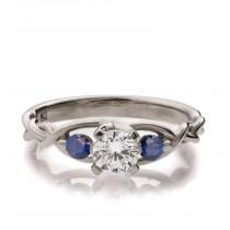 wedding photo - Braided Engagement Ring - Diamond and Sapphires engagement ring, white gold diamond ring, unique engagement ring, celtic ring,3 stone ring,7