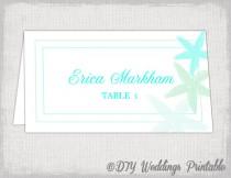 wedding photo - Beach Place card template "Starfish" printable destination wedding name cards / escort card in Turquoise, mint & aqua Word instant download
