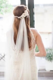 wedding photo - Silk Tulle Veil - Ivory Wedding Veil - Mantilla Veil - Elbow Length Veil - Simple Bridal Veil - Bohemian Bridal Headpiece - ISABEL