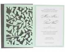 wedding photo - Leaf Lace Wedding Invitations - whimsical, vine, leaves, romantic, tan, neutral, brown, cutout, trellis wrap design with customizable colors