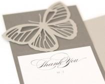 wedding photo - Butterfly Thank You Notes - set of 25, wedding, shower, marriage, gray, charcoal, slate, monarch, laser cut, calligraphy, monogram, romantic
