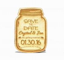 wedding photo - Personalized Rustic Country Wooden Mason Jar Wedding Save the Date Magnet, Custom Engraved Invitation