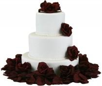 wedding photo - Burgundy Silk Rose Cake Flowers - Reception Decoration