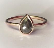 wedding photo - Rose cut pear diamond ring, Rose Gold, grey pear rose cut diamond, 14k rose or yellow gold, can stom made to order