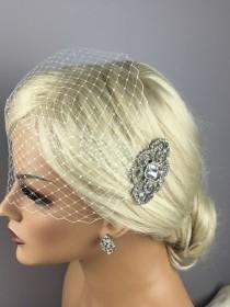 wedding photo - Bridal Vintage Brooch Birdcage Veil, Vintage Style Silver/Rose-Gold Brooch,  Blusher/Bandeau BirdCage Veil, Detachable Brooch Comb -