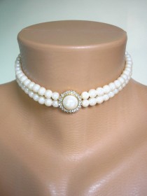 wedding photo -  Pearl Choker, Great Gatsby, Pearl Necklace, 2 Strand Pearls, Ivory Pearls, Vintage Wedding, Bridal Choker, Art Deco, Edwardian Style