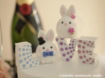 wedding photo - rabbit and bunny Wedding Cake Topper---k964