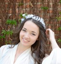 wedding photo - White Tiny Flower Crown,  Bridal Flower Tiara, Boho Wedding Headpiece, Garden Wedding Hair Wreath, rustic, woodland, fairy crown