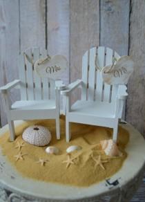 wedding photo - beach chairs-beach-wedding-cake topper-bride-groom-chairs-destination-miniature-Mr and Mrs-custom-Adirondack-small chairs-beach wedding