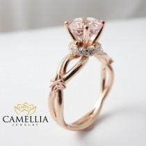 wedding photo - Peach Pink Morganite Engagement Ring 14K Rose Gold Engagement Ring Butterfly Design Rose Gold Ring