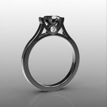 wedding photo - 14k black gold engagement ring, 1.25CT 7mm round natural black onyx and two 2mm white diamonds(G-H/VS-SI), AKR-471