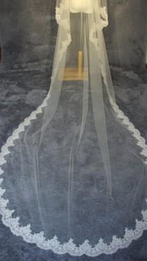 wedding photo - Wedding Veil, Bridal Veil, cathedral veil, Alencon Lace veil 5 meters veil, white veil, ivory veil, hand-beaded veil pearl sequins veil veil