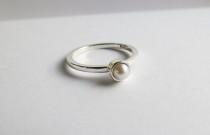 wedding photo - Custom Minimalist Freshwater Pearl Solitaire Engagement Ring.