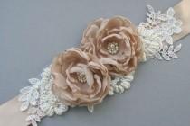 wedding photo - Custom Order for Laura - Tan Flowers Embroidered Lace Sash