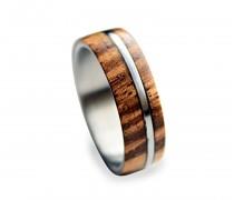 wedding photo - Titanium ring for men with zebrano wood inlay