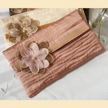 wedding photo - wedding clutch bag handmade in quilted silk with flower corsage -  'Evelyn' design, available in dusky rose, blush, chocolate or  silver