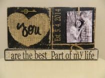 wedding photo - Wedding decoration gift black shabby chic burlap love quote personalized gift with photo black and white home decor wedding bride groom gift