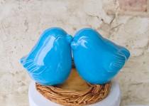 wedding photo - Turquoise Love Bird Wedding Cake Topper