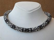 wedding photo - Beaded swarovski necklace. Black and white necklace. bead work jewelry.Whith pearl necklace. Evening necklace. Cocktail necklace. Wife