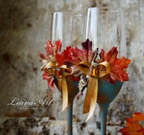 wedding photo -  Fall Wedding Champagne Flutes Fall Wedding Toasting Flutes Fall Wedding Glasses Thanksgiving wedding