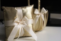 wedding photo -  Gold Wedding Ring Pillow and Flower Girl Basket \ Gold Ring Bearer Pillow and Wedding Basket Set \ Gatsby Style Bridal Ring Holder   Basket