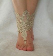 wedding photo -  beach wedding lace barefoot sandals handmade foot accessory anklets weddings bellydance bridesmaids gifts bridal jewelry shoes