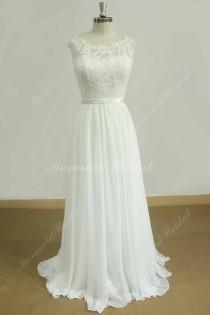 wedding photo - Stunning open back A line chiffon lace  beach wedding dress with sweetheart neckline