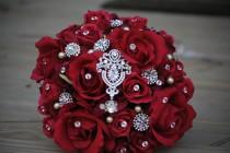 wedding photo - Custom Order Brooch Rose Bridal Bouquet