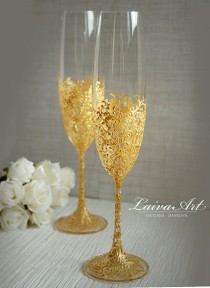 wedding photo -  Gold Wedding Champagne Flutes Wedding Champagne Glasses Gatsby Style Wedding Toasting Flutes Gold Wedding Set of 2