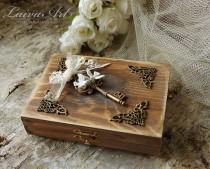 wedding photo -  Personalized Wedding Rustic Ring Bearer Box Ring Pillow Box Rustic Vintage Wooden Ring Bearer Box