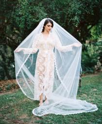 wedding photo - Emily, Cathedral Veil, Cathedral Wedding Veil, Lace Veil, Fingertip Veil, Cathedral Veil Ivory, Cathedral Veil Lace, Bridal Veil, Ivory