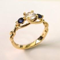 wedding photo - Braided Engagement Ring 7, Diamonds and Sapphire engagement ring, gold diamond ring, unique engagement ring, celtic ring, three stone ring