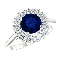 wedding photo -  6.5mm Sapphire & Diamond Halo Engagement Ring, Princess Diana Inspired Rin, September Birthstone Rings Anniversary Rings 14k 18k or Platinum